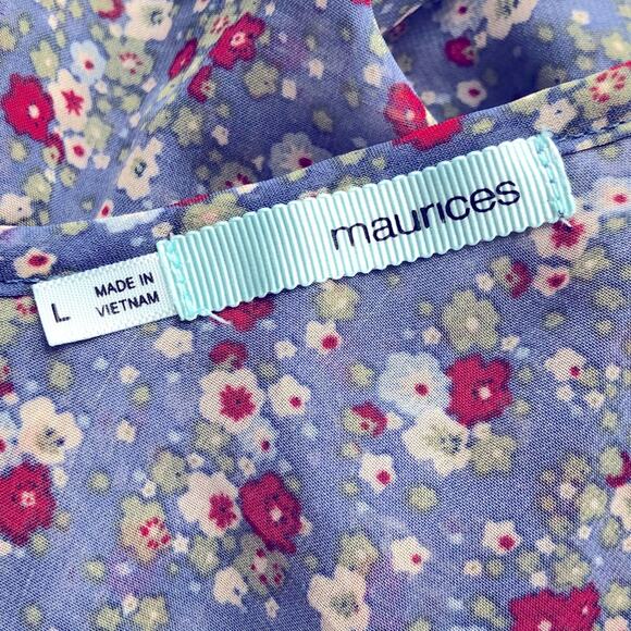 Maurices Sheer Button Up Peplum Hem Floral Sleeveless Top size Large - Picture 12 of 13